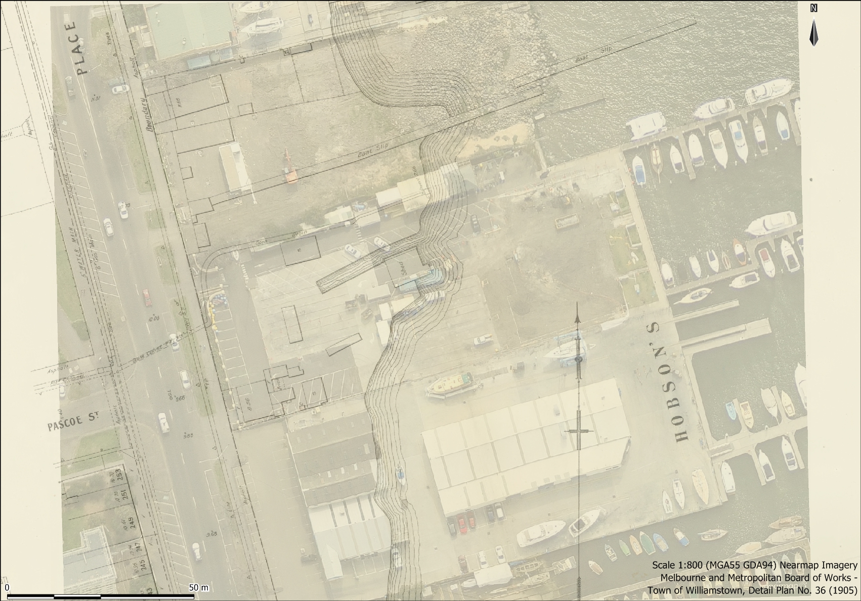MMBW 1905 Map overlaid on 2014 aerial imagery